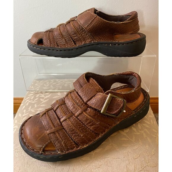 Gbx Brown Leather Closed-Toe Chunky Sandals Adjustable Strap Cushioned Soles 7M - Picture 2 of 9
